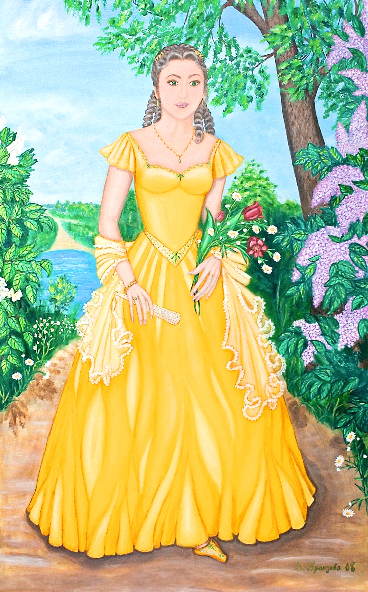 Auto-portrait in yellow dress 