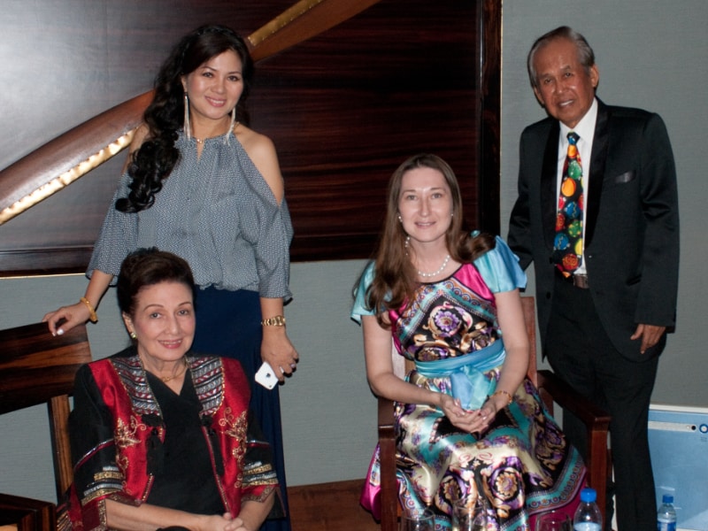 Natalya Bronzova with Alex Orbito and Imelda Marcos, Birthday party at the Peninsula, Manila, Philippines