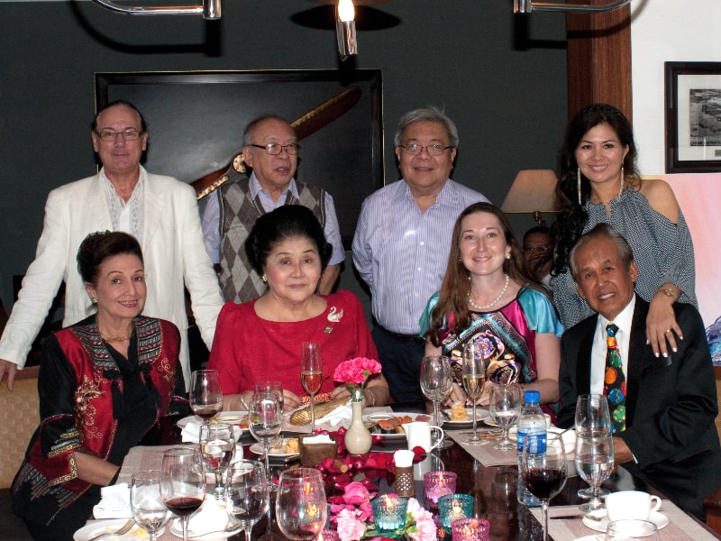 Natalya Bronzova with Alex Orbito and Imelda Marcos, Birthday party at the Peninsula, Manila, Philippines
