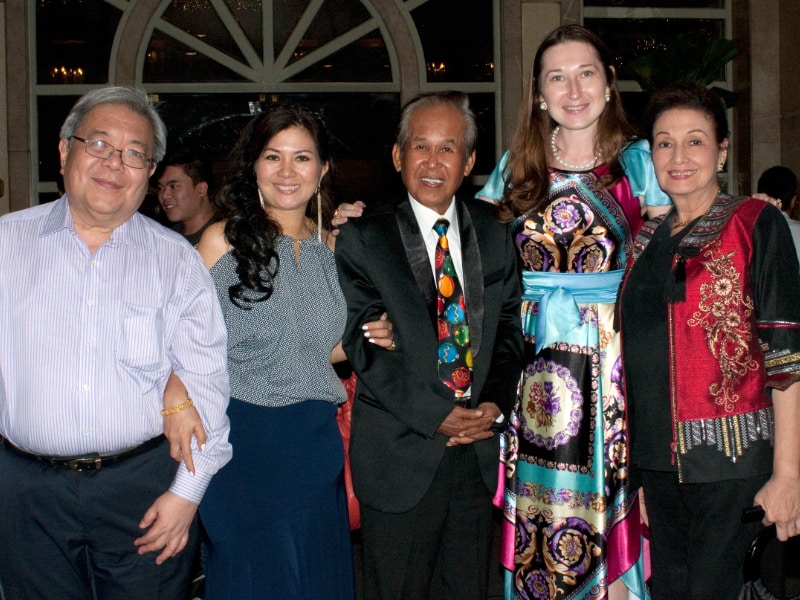 Natalya Bronzova with Alex Orbito and Imelda Marcos, Birthday party at the Peninsula, Manila, Philippines
