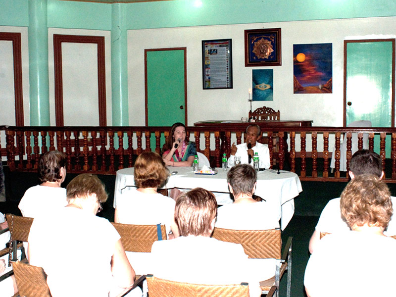 Natalya Bronzova doing translation to Russian group during an Alex Orbito session Pyramid of Asia